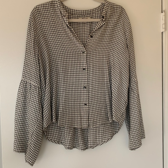 Madewell Checkered Bell Sleeved Blouse - Picture 1 of 4